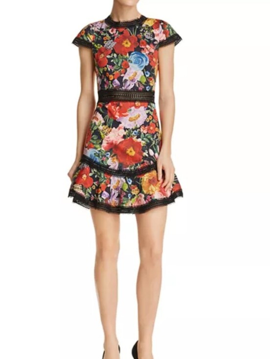 Alice + Olivia Dresses & Skirts - Alice + Olivia Floral Lace-Trim Mini Dressin